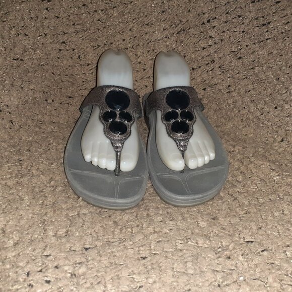 FITFLOP-Lunetta Thong Sandals 181-054 Crackle Metallic Pewter-Sz 39/8-Excellent - Picture 3 of 8